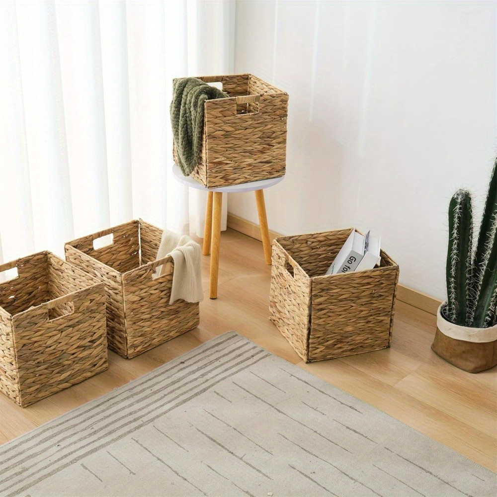 Water Hyacinth Storage Baskets with Seagrass and Paper Rope Options in 2- or 4-Pack Cube Sizes