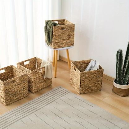 Water Hyacinth Storage Baskets with Seagrass and Paper Rope Options in 2- or 4-Pack Cube Sizes