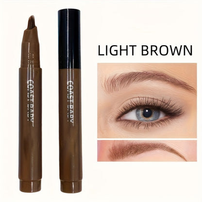 Four-Pack Multi-Fork Tip Eyebrow Pens in Four Color Labels with Capped Bodies and Approx. 11.3 cm Length