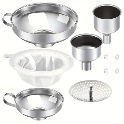 Stainless Steel Funnel Set of 12 Wide Mouth Kitchen Funnels for Mason Jar Canning Liquid Oil Jam Salad Dressing Transferring Multi-Functional Food Grade Funnel Kit