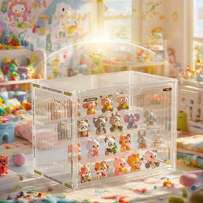 Large Four-Tier Clear Acrylic Figure Display Case with Magnetic Door and Stackable Desktop Design
