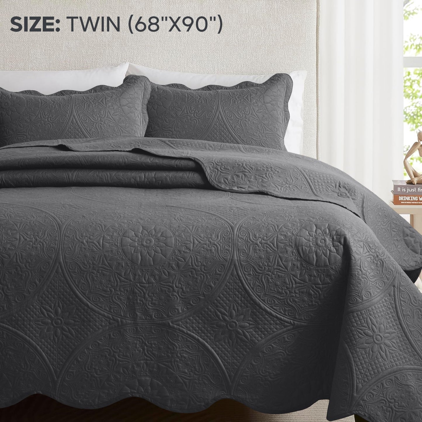 Quilted Bedspread Set 3 Piece – Soft Floral Coverlet with Pillow Shams, Lightweight Breathable Quilt for Bedroom & Guest Room, All Season Bed Cover