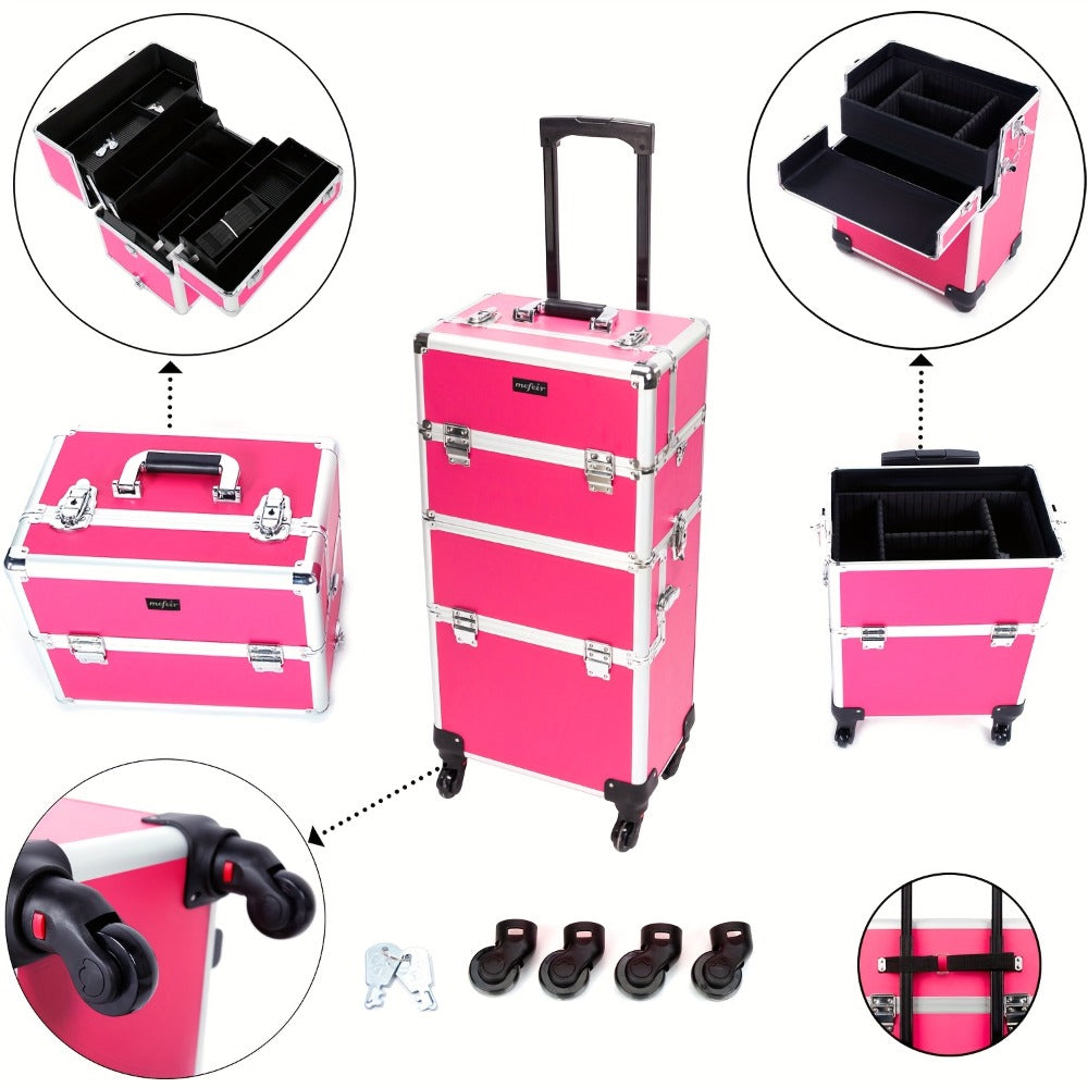 Multi-Level Makeup Train Case with Locking Latches, Extendable Trays and Four Exact Size Checkout Options