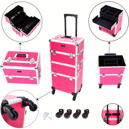 Multi-Level Makeup Train Case with Locking Latches, Extendable Trays and Four Exact Size Checkout Options