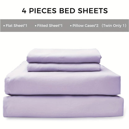 Microfiber Bed Sheet Set 4-Piece Deep Pocket Fitted Sheet Flat Sheet Pillowcases Twin Full Queen King All Colors Soft Breathable Fade Resistant Easy Care