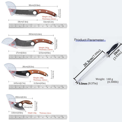 Chef Knife Set 8 PCS Professional Kitchen Knives - Stainless Steel Forged Blade, Boning Knife, Butcher Knife & Kitchen Scissors, Ultra-Sharp Full Tang Design