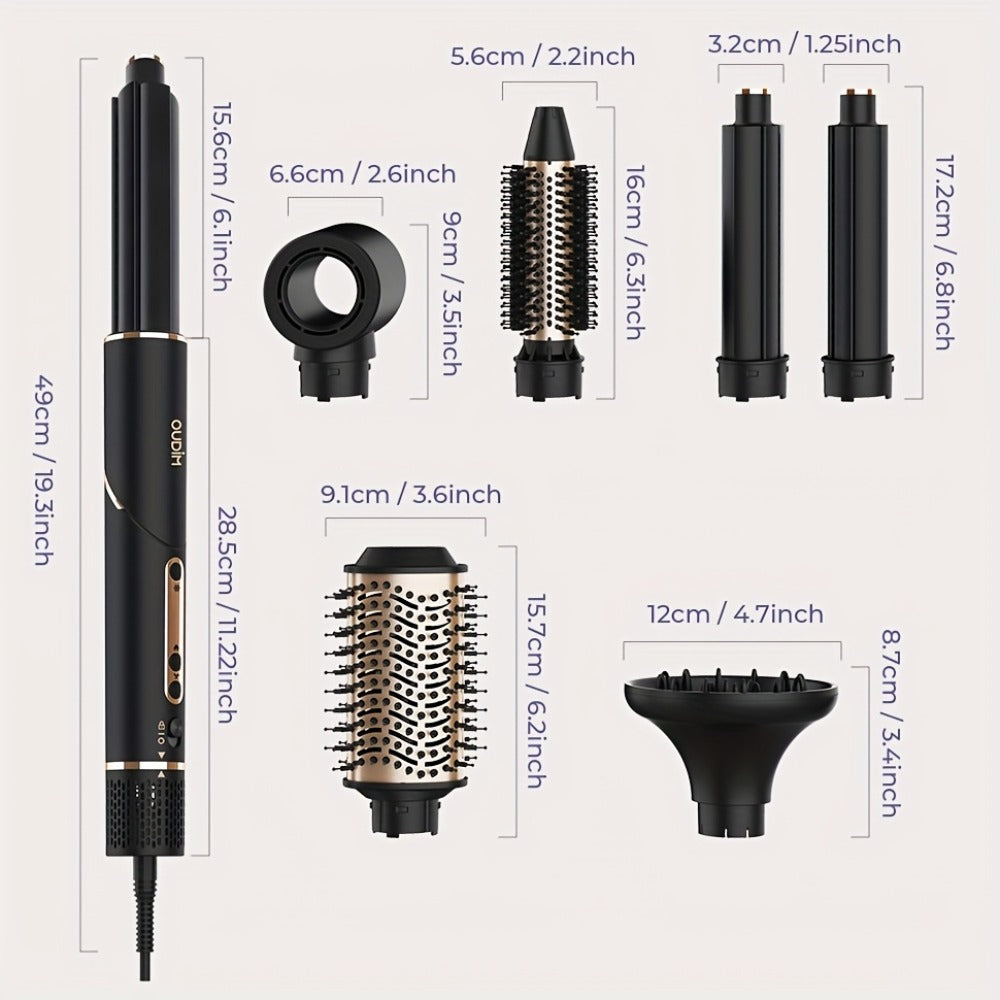 OUDIM 6-in-1 Hot Air Brush Hair Styling Tool with 110,000 RPM Motor, Foldable Handle and Storage Bag