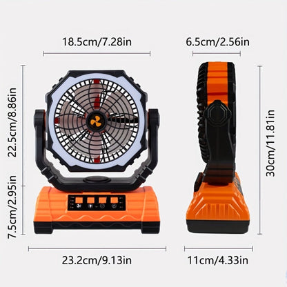 20000mAh-Label Four-Speed Dual-Motor Camping Fan with Remote, Hook and Four Lantern Panels