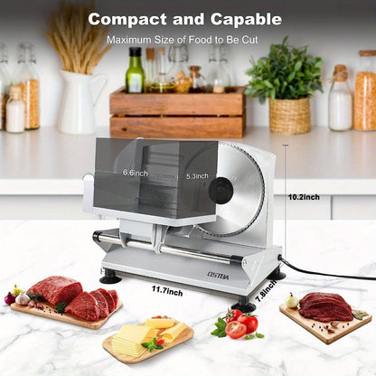 Electric Deli Food Slicer with Removable Stainless Steel Blades – Adjustable Thickness Meat Slicer for Home, Easy to Clean, Slices Cold Cuts, Cheese, Bread & Fruit