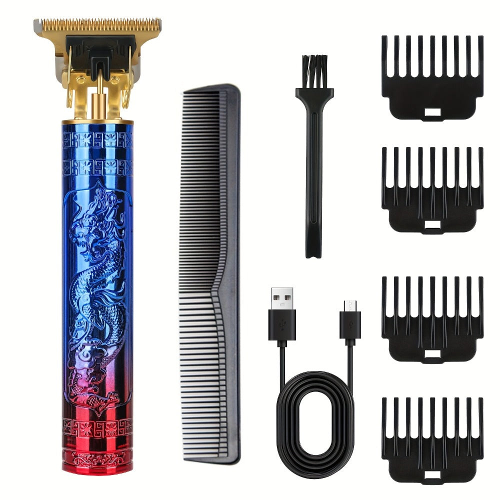 T-Blade Hair Trimmer with Four Guide Combs, USB Cable and Seven Dragon or Buddha Patterned Finish Options