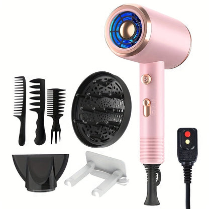 Hair Dryer Hair Styling Tool with 1600W Motor, Six Attachments and Six Color Options for Home Use