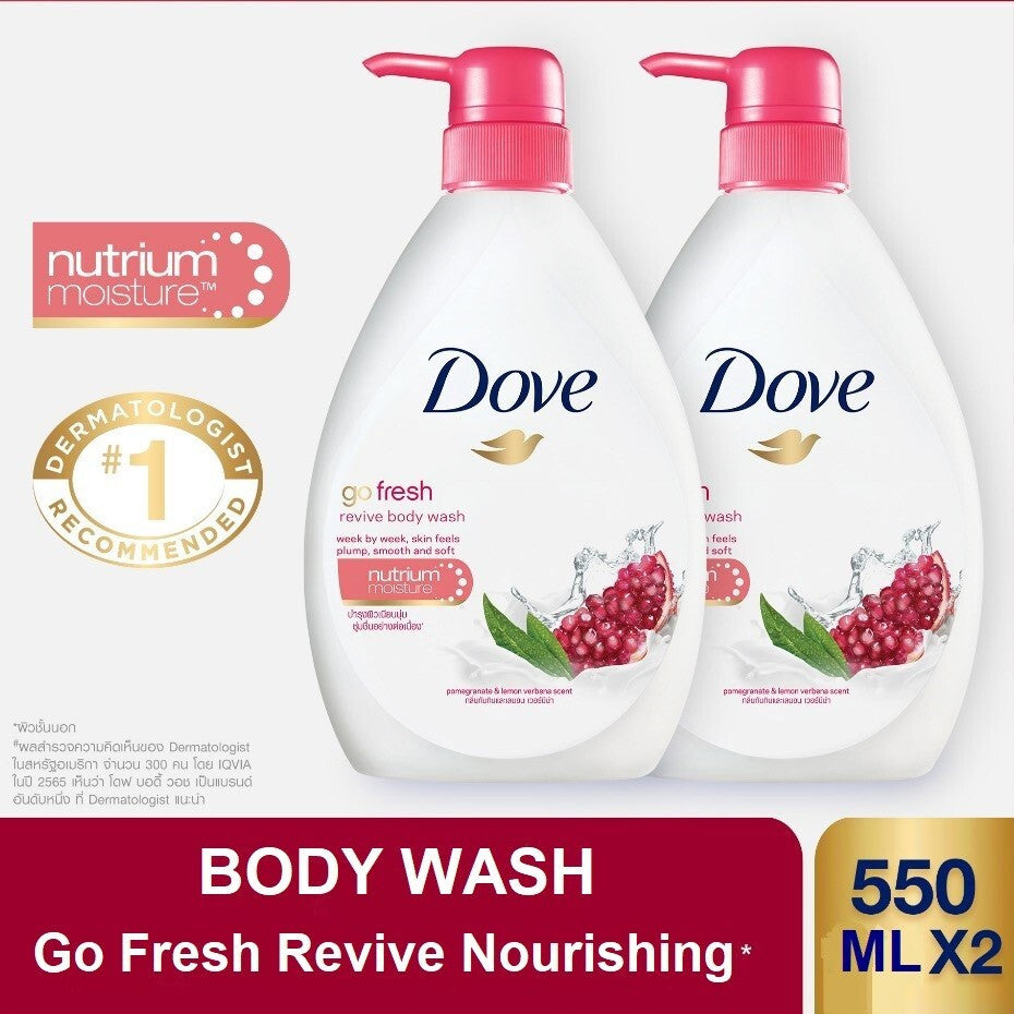 Two-Pack Dove Go Fresh Revive Body Wash with 550ml Pump Bottles and Matching Label Selection