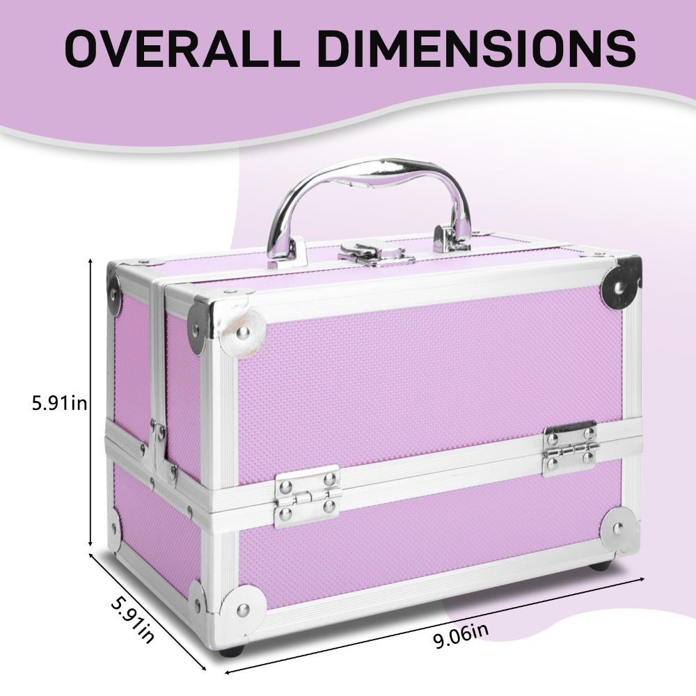 Tabletop Makeup Carry Case with Mirror, Fold-Out Trays and Dividers in Black, Silver or Pink