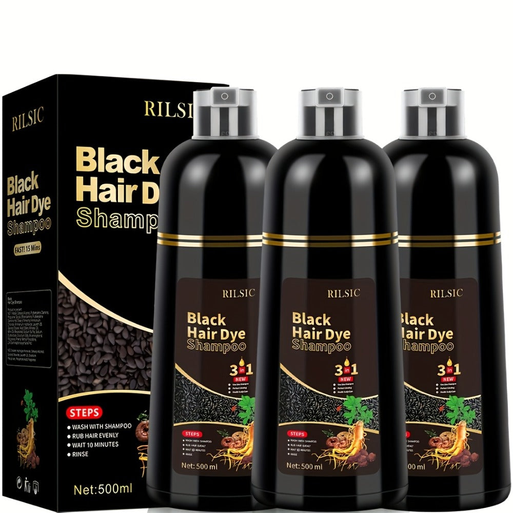 Gray Hair Coverage Shampoo 3-in-1 Hair Dye Shampoo 3-Pack | Herbal Natural Formula Color in Minutes | Long-Lasting Black Brown Chestnut Brown | No Mixing Easy Home Hair Color for Men & Women