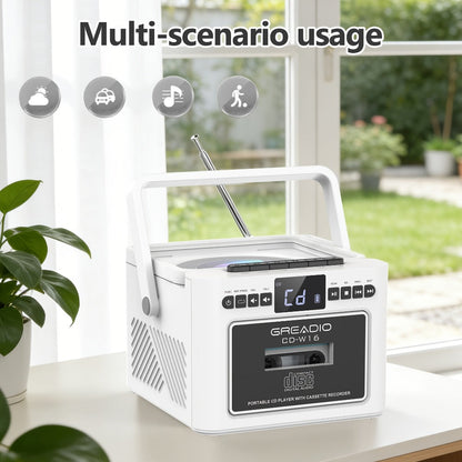Portable CD and Cassette Player with FM Radio, Tape Recording, AUX, SD, USB and 3.5 mm Audio Connections