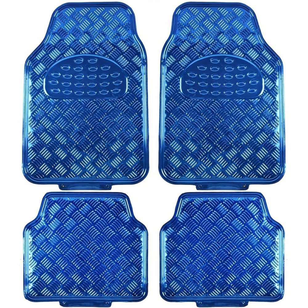 All-Weather Car Floor Mats Full Set, Metallic Chrome Non-Slip Heavy-Duty Universal Fit Floor Liners for Cars SUVs Trucks, Front & Rear Shiny Automotive Carpet Protection in 6 Colors