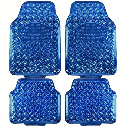 All-Weather Car Floor Mats Full Set, Metallic Chrome Non-Slip Heavy-Duty Universal Fit Floor Liners for Cars SUVs Trucks, Front & Rear Shiny Automotive Carpet Protection in 6 Colors