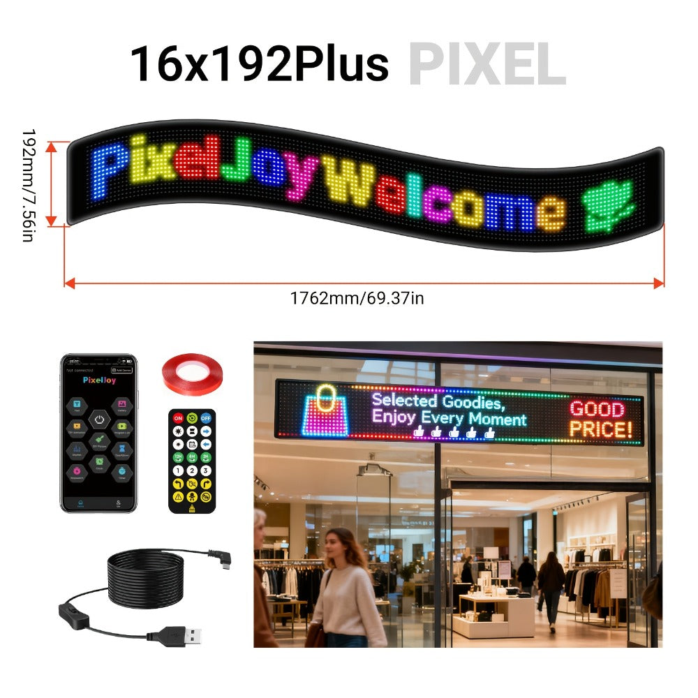 Bendable LED Display Screen App & Remote Control - Ultra-Thin 2mm Flexible LED Matrix Panel Custom Text DIY Patterns for Car Window Store Sign Concert Sports Cheering Banner Wedding Party Decoration