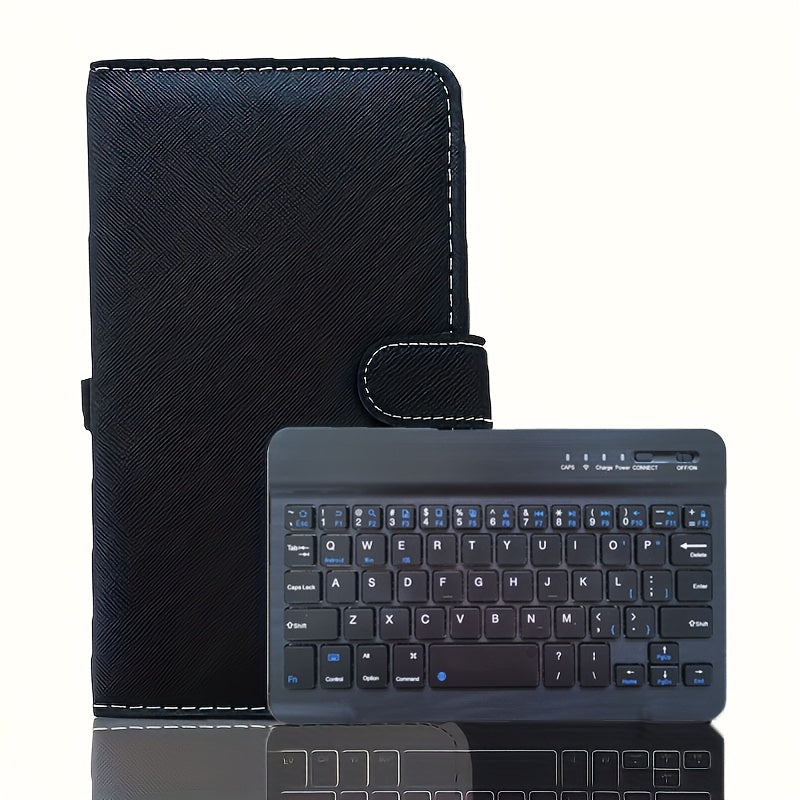 Foldable Bluetooth Keyboard Full Size Wireless Portable with PU Leather – Compact Folding Design for iPhone iPad Android Tablets Laptops | Black Pink Blue | Business Travel Typing Keyboard