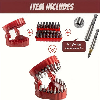 28-Piece Hex Driver Drill Bit Set with 1/4-Inch Shanks, Adapters and Hinged Red Novelty Holder