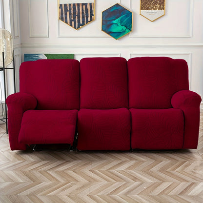 Jacquard Stretch Sofa Recliner Cover Big Leaves - High Stretch Soft Washable Slipcover for 1 2 3 Seat Loveseat with Console Furniture Protector Home Decor, 6 Colors