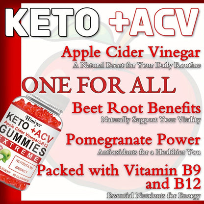 Dietary Supplement Apple Cider Vinegar Gummies with Vitamins B12 and B6 in One- or Three-Pack Options
