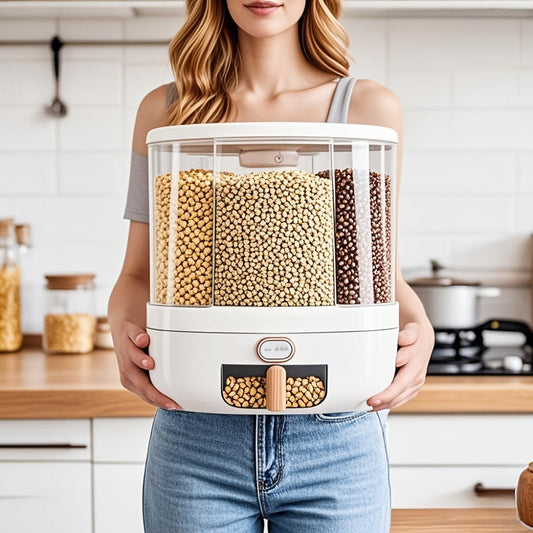 Rotating Grain Food Storage Organizer with Six Compartments and 13lb or 22lb Capacity Options