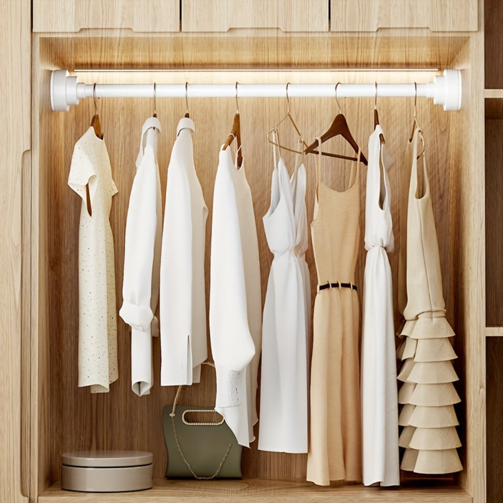 Tension Rod Stainless Steel No Drill - Adjustable Curtain Rod for Wardrobe Bathroom Bedroom, Clothes Drying Rod, Multiple Sizes & Colors