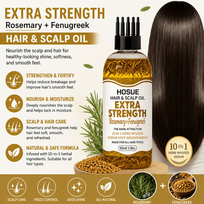 Fenugreek & Rosemary Hair Growth Oil 10-in-1 — Batana Argan Pumpkin Seed Scalp Nourishing Strengthening Repair Serum for Thinning Hair, Women & Men, 3.4oz