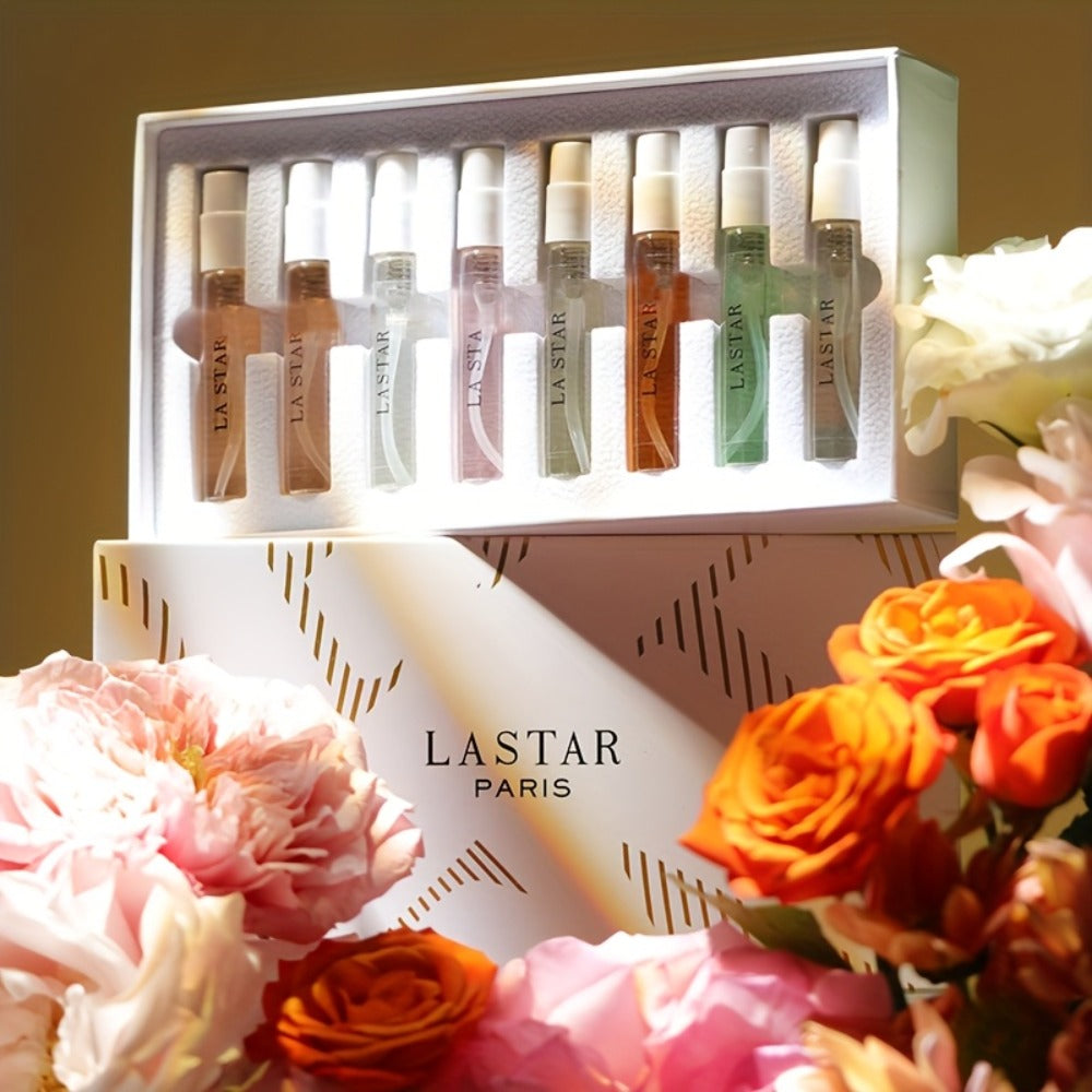 8 Piece Women's Perfume Gift Set Travel Size Mini EDT Bottles - Long Lasting Patchouli Fresh Floral Scents - Fragrance Kit for Dates Office Birthday Valentines Day