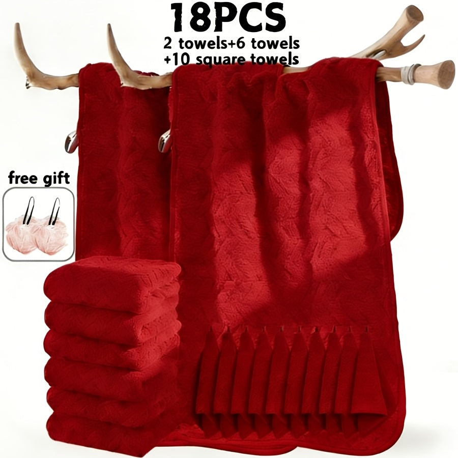Bath Towels Set 18 or 20 Piece Coral Fleece Mix with Washcloths and Bath Ball in Multiple Colors