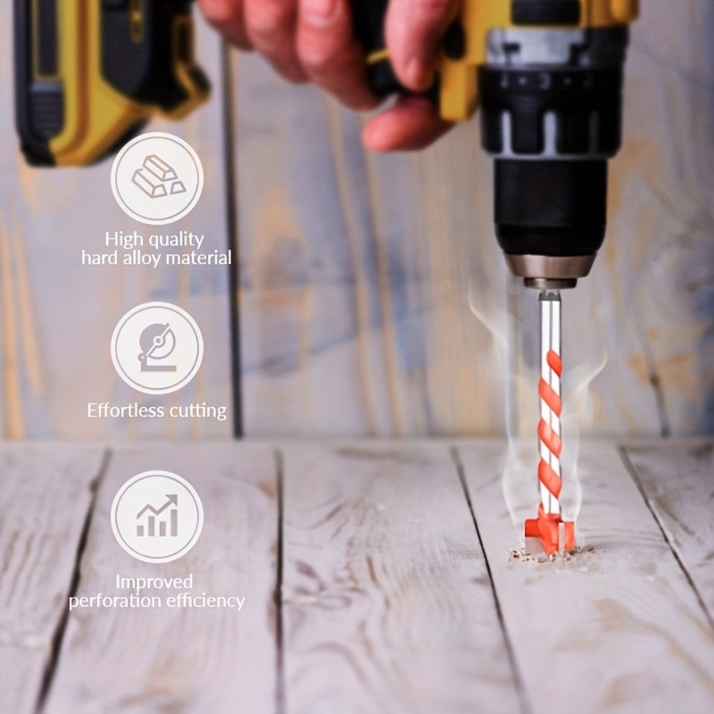 Five-Piece Extended Auger Drill Bit Set with 15-25mm Cutting Heads and Hex Shanks for Wood or Plastic