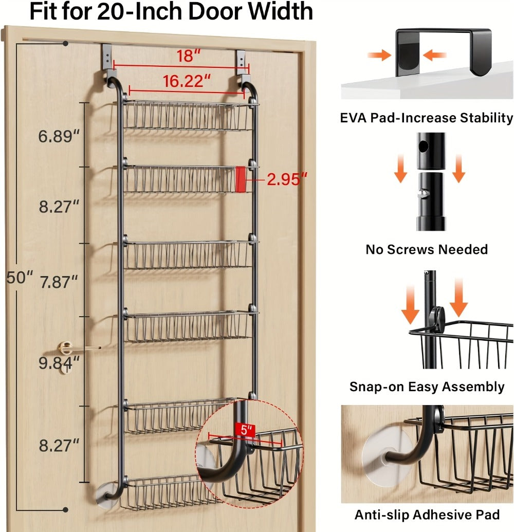 Over-the-Door Organizer Rack in 6- or 8-Tier Options with White or Black Frame Size Choices