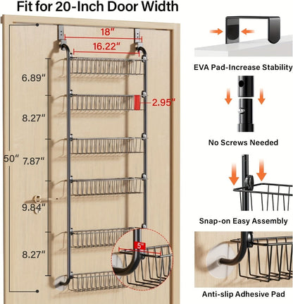 Over-the-Door Organizer Rack in 6- or 8-Tier Options with White or Black Frame Size Choices