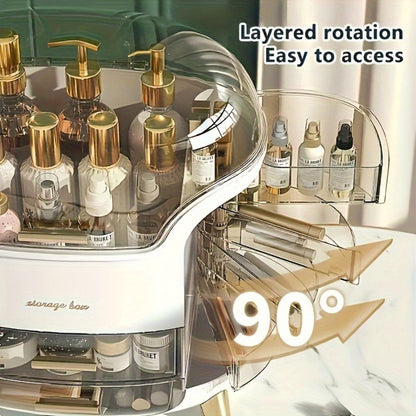Covered Countertop Makeup Organizer with Transparent Display Top and Pull-Out Drawer in White or Green