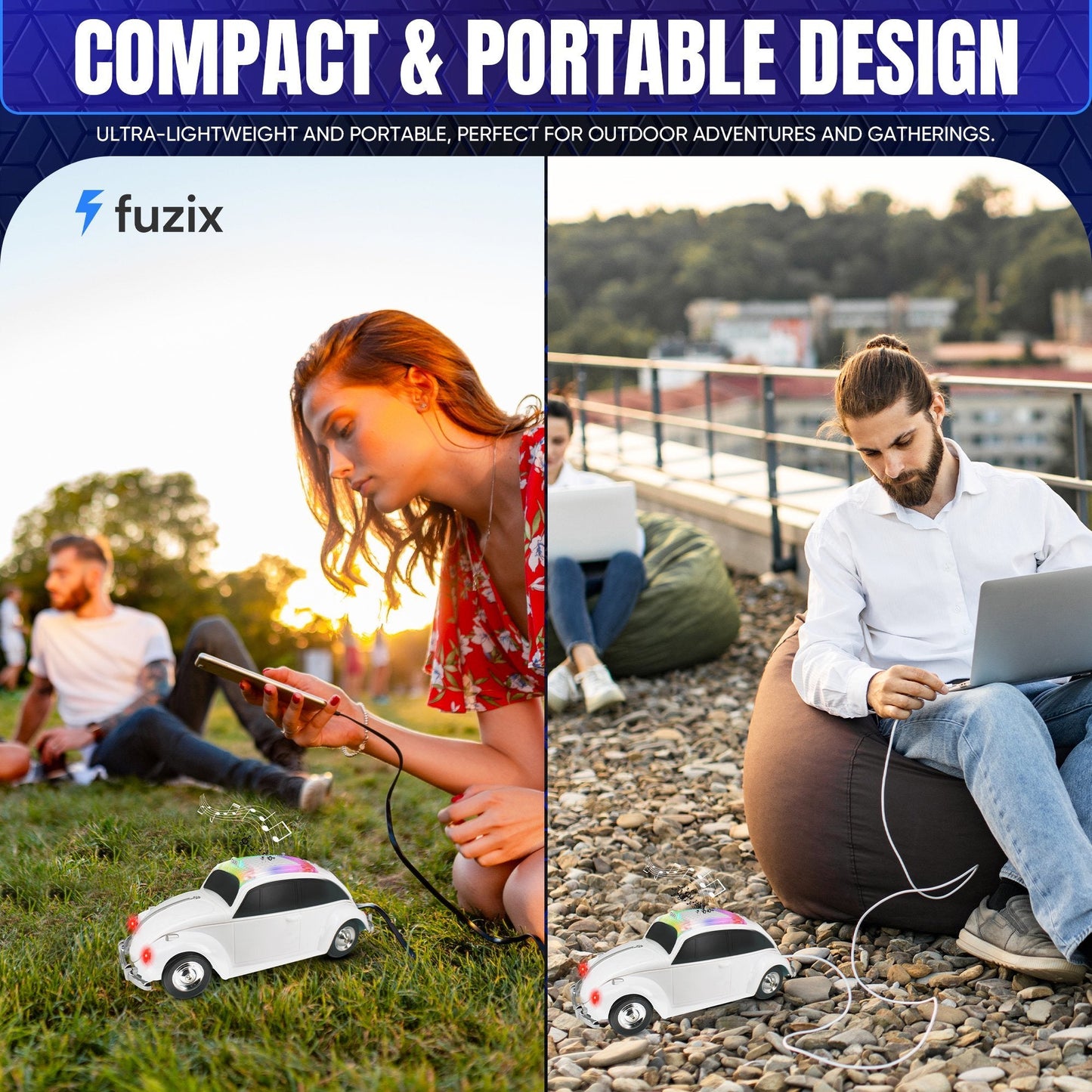 Fuzix WS-1958 Vintage Car Bluetooth Speaker with LED Headlights & Taillights | Retro Wireless Stereo, FM Radio, AUX/USB/TF, Built-in Mic, Rechargeable – Novelty Gift for Car Enthusiasts & Music Lovers