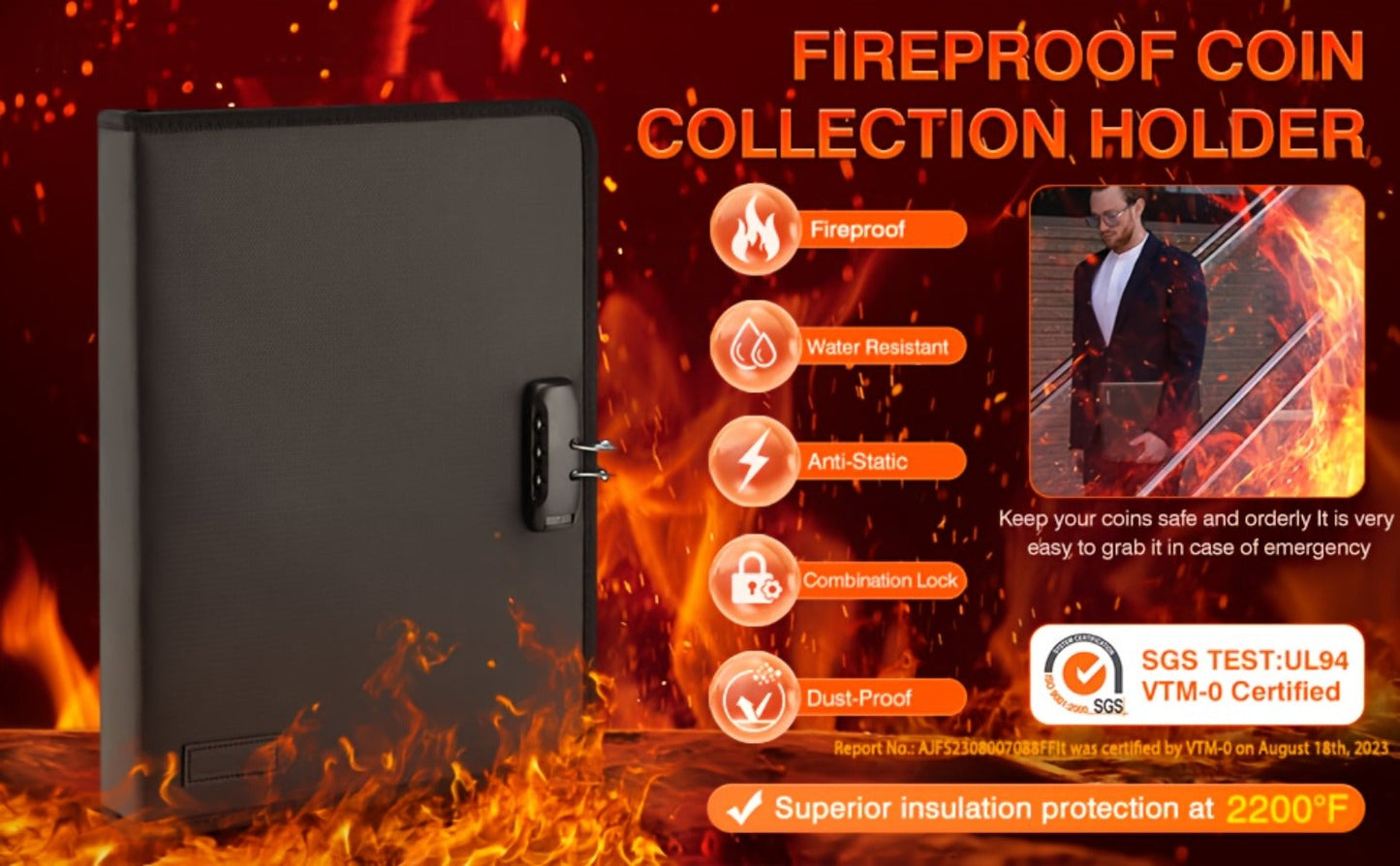 Locking Coin and Currency Collection Album with 300 Coin Pockets and 72 Bill Sleeves in a Black Carrying Case