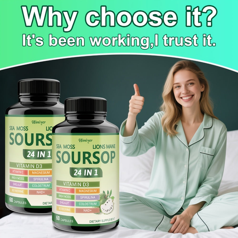Soursop Capsules Advanced Herbal Supplement with Shilajit, Irish Moss, Berberine & NAD+ – Immunity, Antioxidant & Circulatory Support | Vitamin D3, C & Magnesium | ShopVora UK