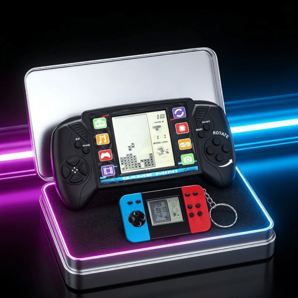 Retro Game Console Bundle 2-Pack – Buy One Get One Free, 3.5-Inch Enlarged Screen Retro Handheld Console + Mini Arcade Game Console with Keychain, Portable Fun Anytime, Perfect Party, Easter & Christmas Gift