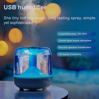 USB Humidifier with 7-Color Night Light – Silent 26dB Double Mist Visible Water Tank 24-Hour Runtime for Bedroom Living Room Office Desktop Home Decor Gift