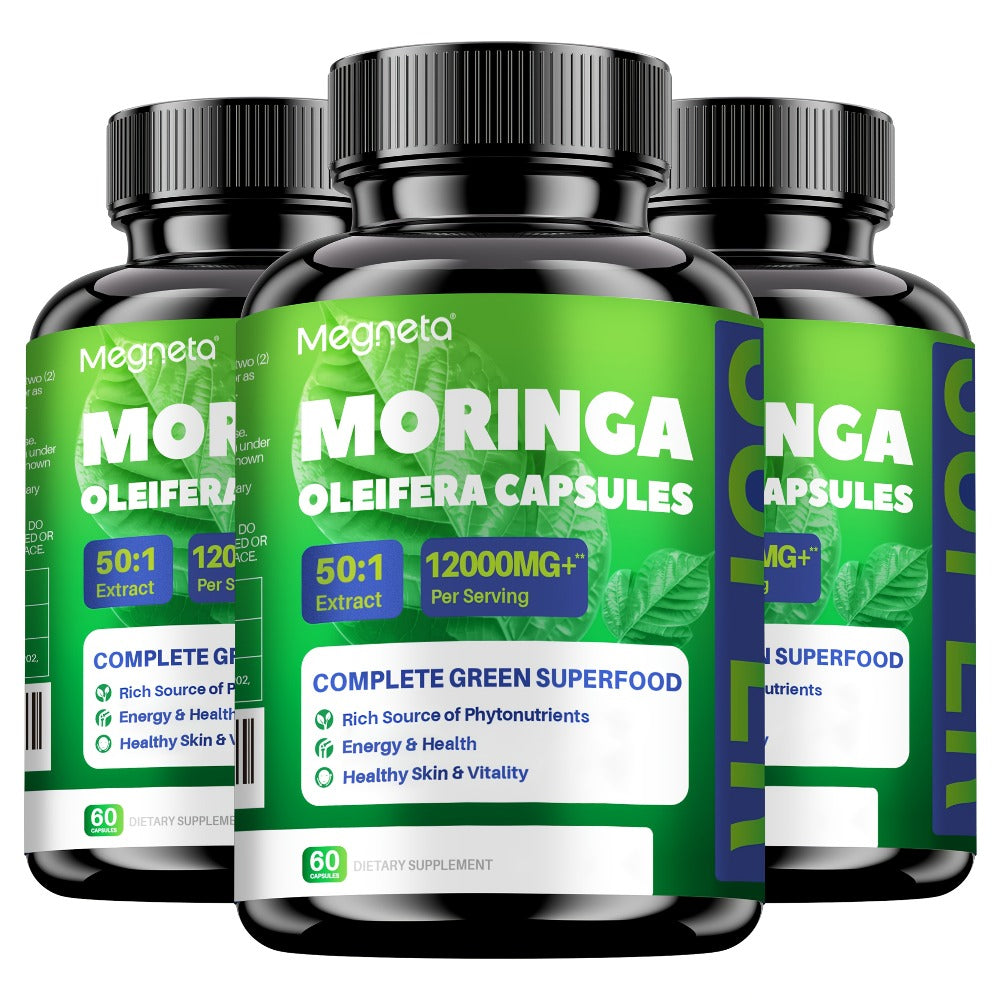 Herbal Supplements with Megneta Label, Moringa Oleifera 12000mg per Serving, 60 Capsules per Bottle