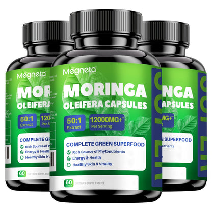 Herbal Supplements with Megneta Label, Moringa Oleifera 12000mg per Serving, 60 Capsules per Bottle
