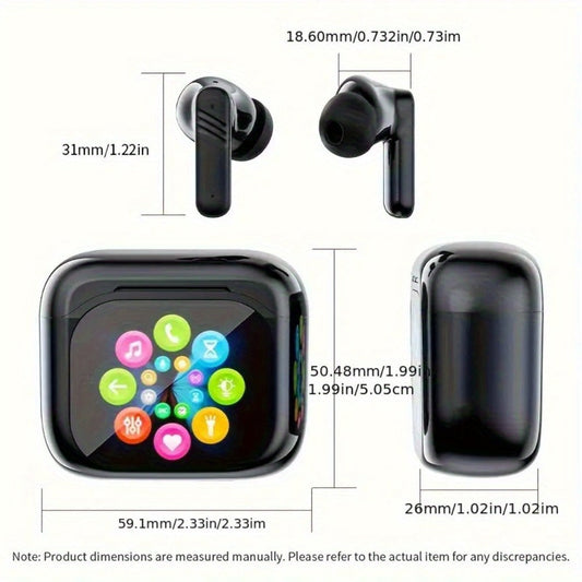 ENC Translation Earbuds Wireless 5.4 Real-Time Language Translation In-Ear Noise Cancellation Full-Color Touch Display Stereo Audio Type-C Charging Black White