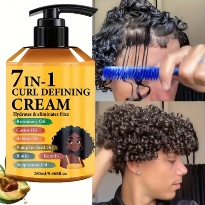 Curl Defining Cream 7-in-1 Frizz Control 2pcs Set 9.468fl oz — Long-Lasting Hold Moisturizing Non-Greasy Hair Styling Cream for Wavy Curly Normal Hair Bouncy Defined Curls Unisex Adults Women