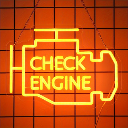 Check Engine Neon Sign – LED Dimmable USB Powered Neon Light for Garage Wall Decor, Car Repair Shop, Workshop, Man Cave, Game Room, Bedroom & Car Party Decorations (Yellow / Multi-Color Options)