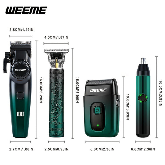 Hair Cutting Set 4pcs Professional - Electric Hair Clipper, Electric Shaver, T-Blade Trimmer & Nose Hair Trimmer, Gradient Green Gift Box, Precise Grooming Kit for Home Use & Gift