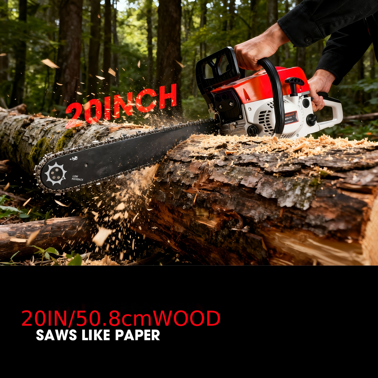 62CC Gas Chainsaw with 20-Inch Guide Bar in Five Red and Orange Checkout Configuration Options