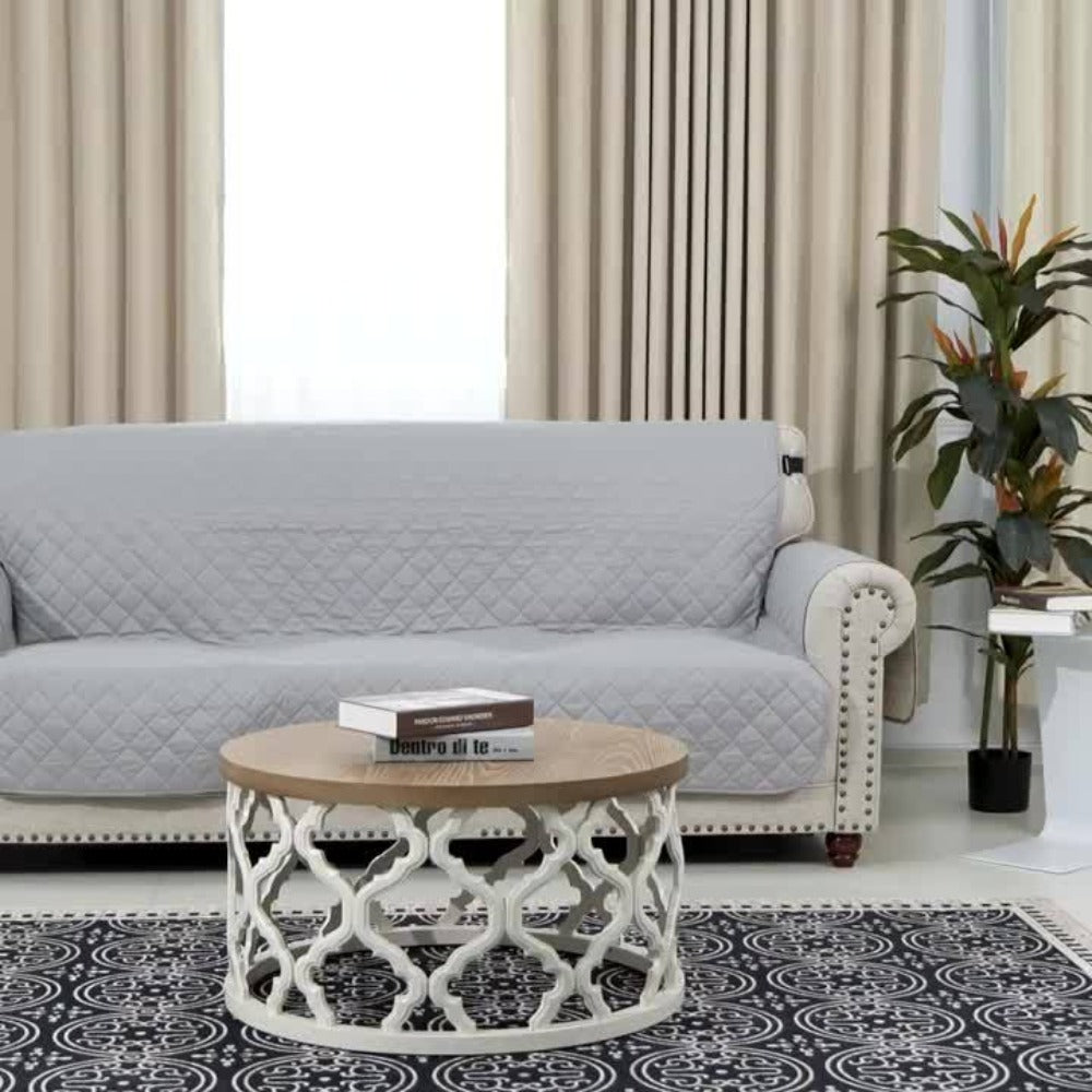 Sofa Cover Waterproof Quilted Microfiber Three-Seat Panel Set with Two Foam Tubes, Straps and Side Pocket