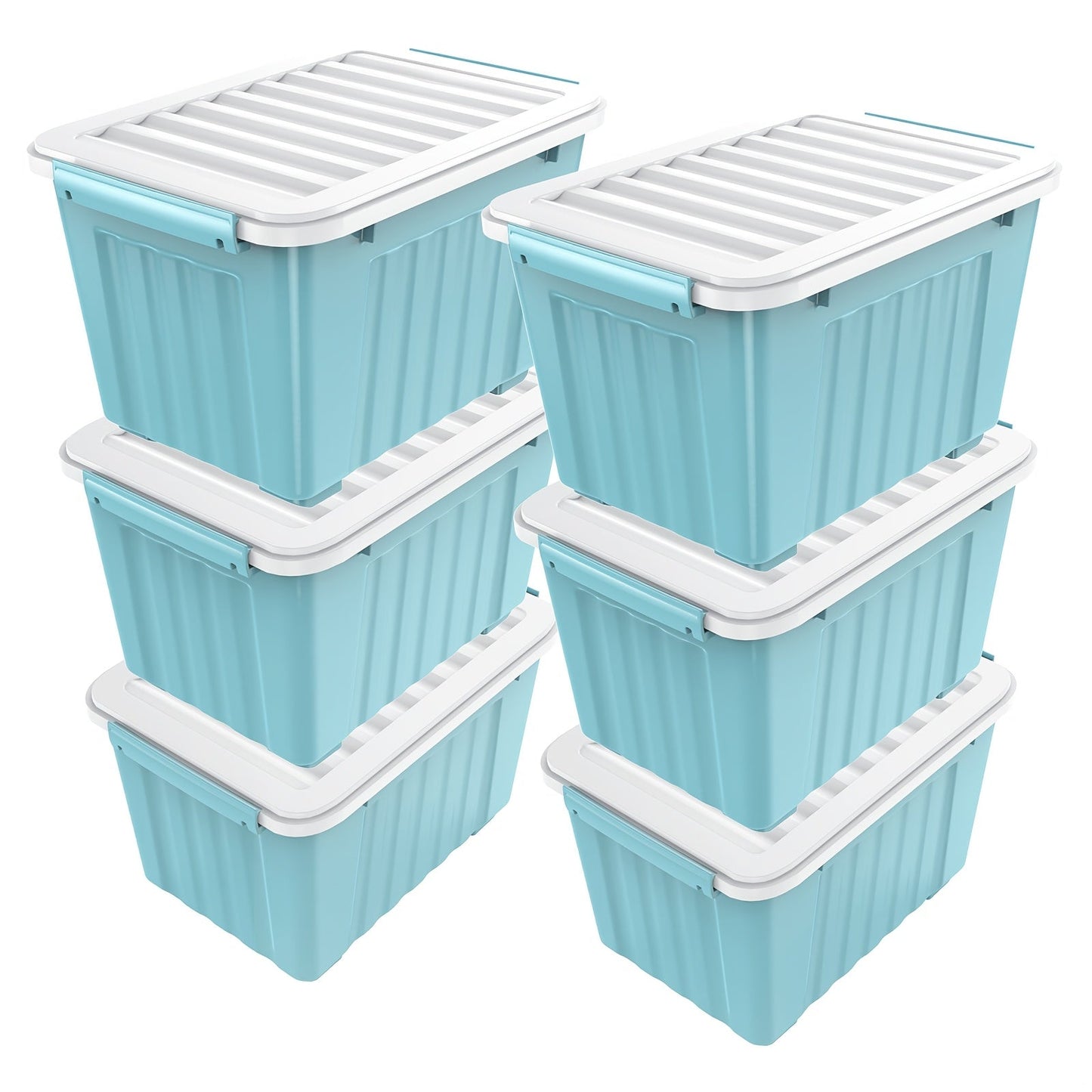 Stackable 72- and 97-Quart Storage Bin Sets with Lids, Wheels, Three Colors and 4- or 6-Pack Options