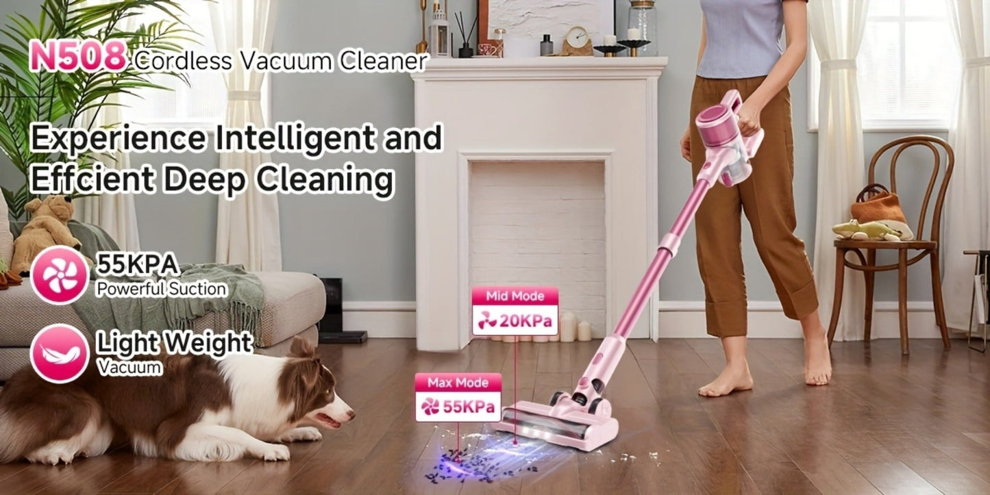 Cordless Vacuum Cleaner 55KPa 8-in-1 Stick Vacuum with LED Light 180° Swivel Lightweight Wireless for Hardwood Carpet Pet Hair Stairs Car Sofa Home Office